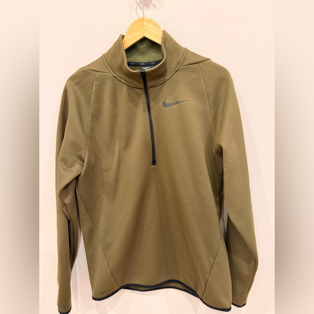 Nike Dri-FIT‎ Fleece 1/4 Zip Pullover Small Olive Green Lightweight Jacket